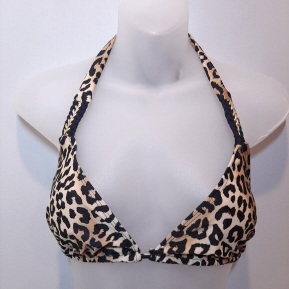 Rampage Leopard String Bikini Set Halter Triangle High Waist Gold Womens Size XL - Picture 2 of 16